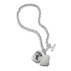 Toggle Necklace with Two Octagon Half Lockets