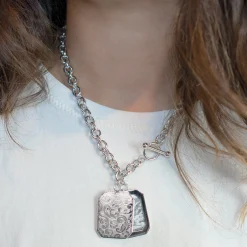 Toggle Necklace with Two Octagon Half Lockets