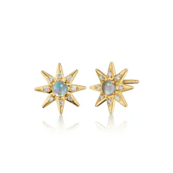 Water Opal & Diamond Star Stud Earrings