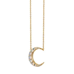 Water Opal Midi Crescent Moon Necklace with Diamonds