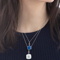 White Enamel Cushion Locket with Blue Sapphire
