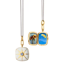 White Enamel Vermeil Cushion Locket with Blue Sapphire